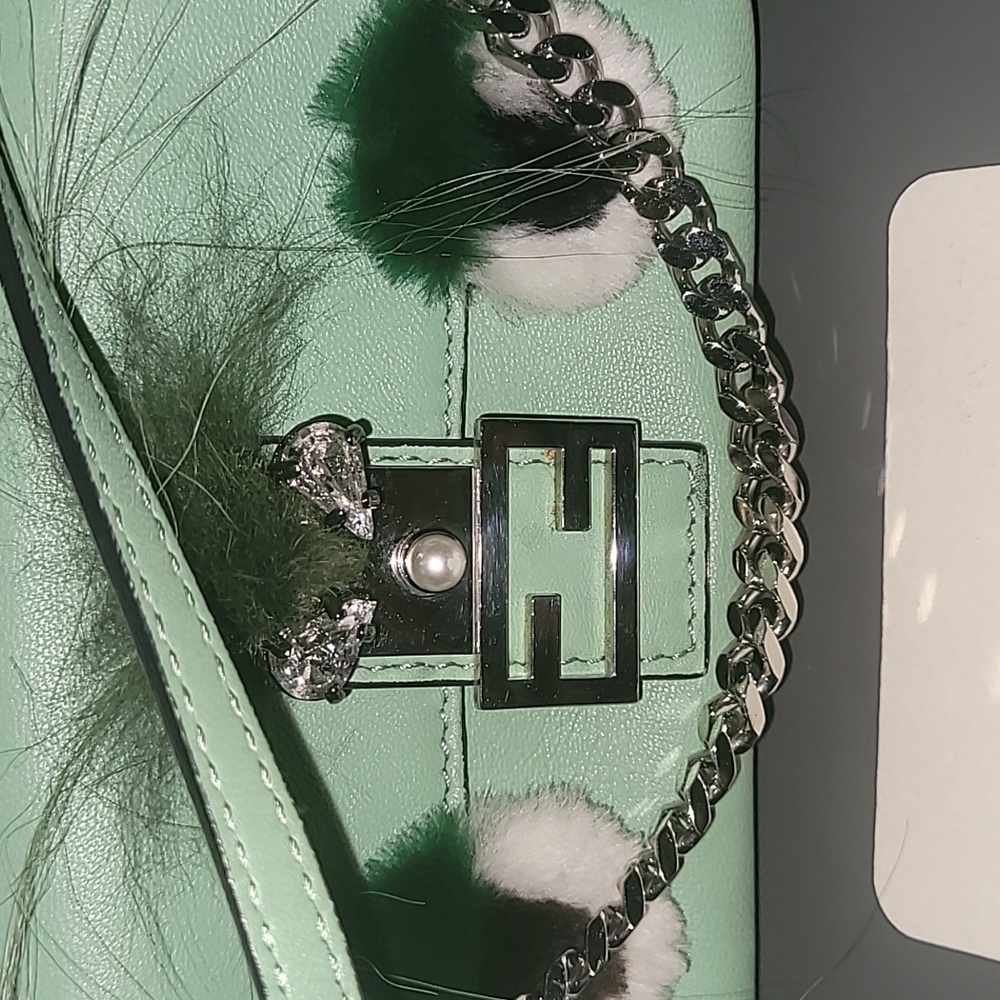 *SOLD FENDI Light green Leather and Fox Fur Micro Buggie Baguette Bag - Picture 3 of 9